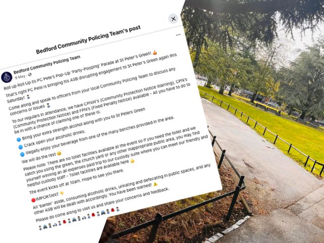 The post on the Bedford Community Policing Team's Facebook page. Image: BCPT/Facebook