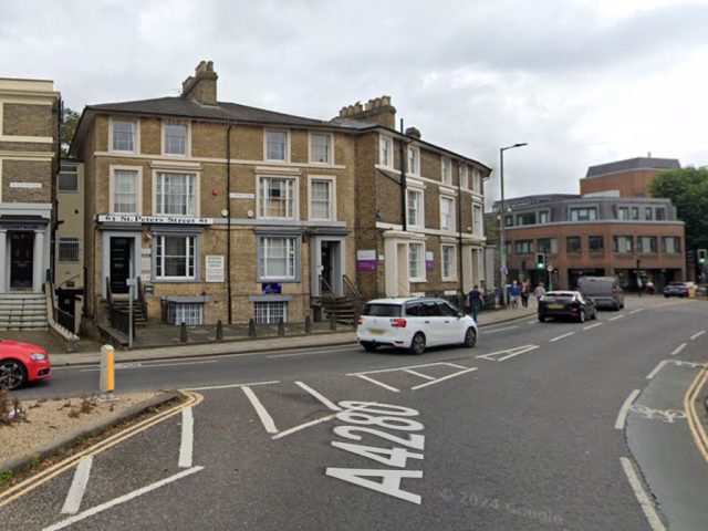 The junction of Kimbolton Road, Goldington Road, St Peter's Street and St Cuthbert's Street in Bedford