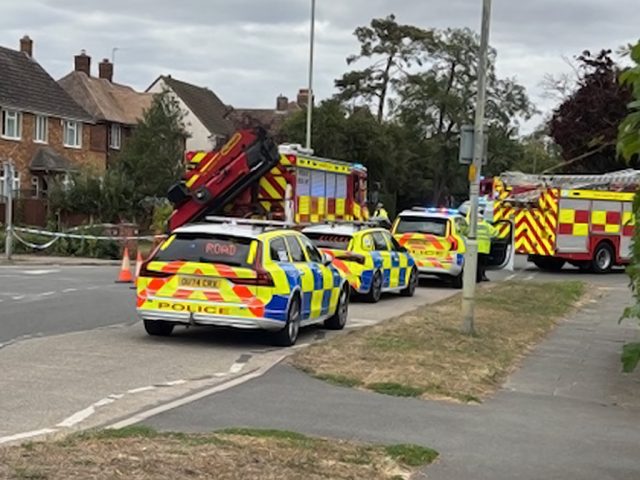 Emergency services on the scene of the RTC on Kimbolton Road, near Avon Drive and Rowallan Drive on 18 August 2025. Image: Stuart Buchanan